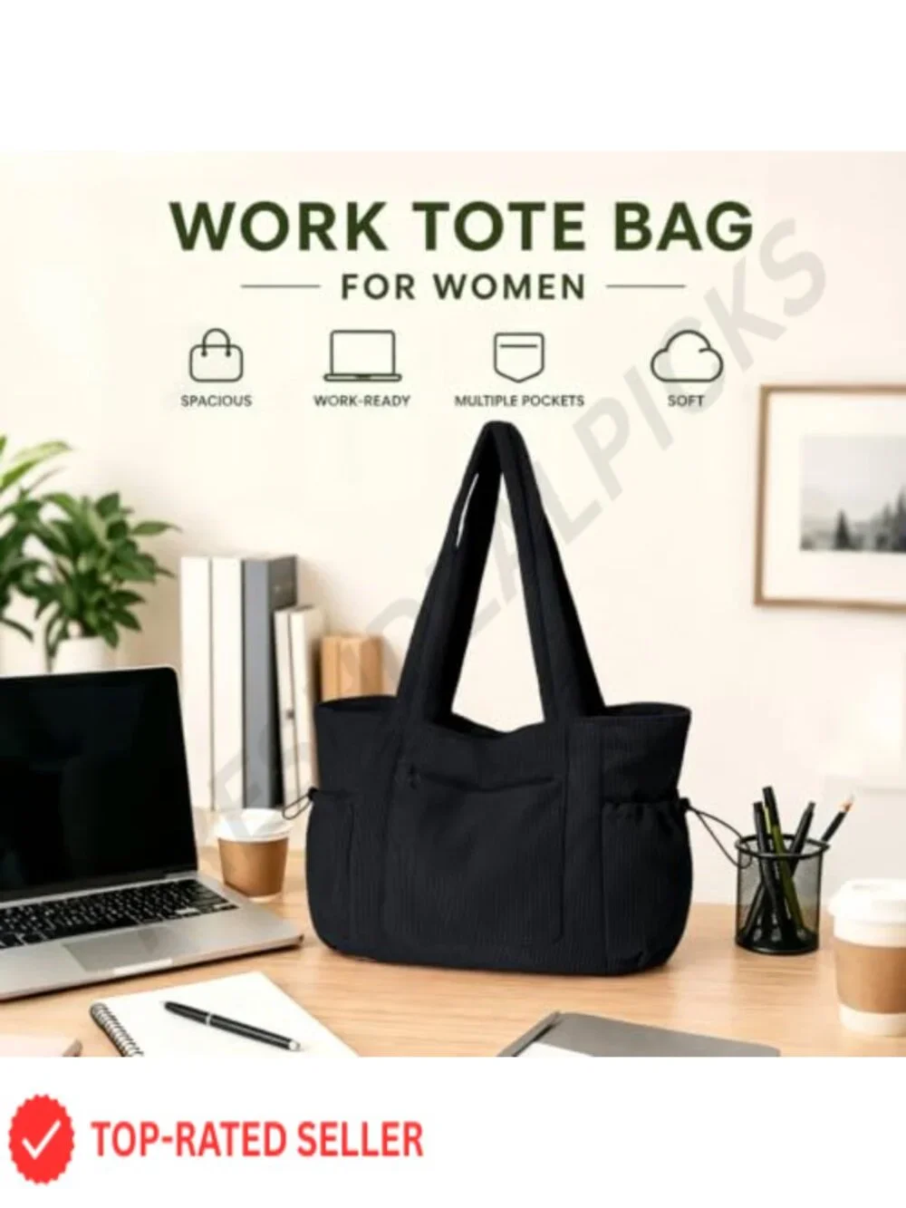 Oversized Corduroy Work Tote with 40oz Cup Holder Laptop Bag for Women Office